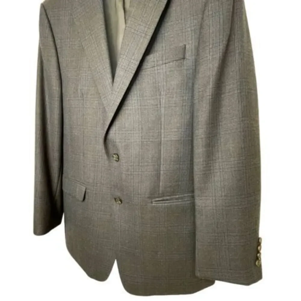 Lauren Ralph Lauren Gray‎ Glen Plaid 100% Wool Mens Sport Coat Jacket 42L